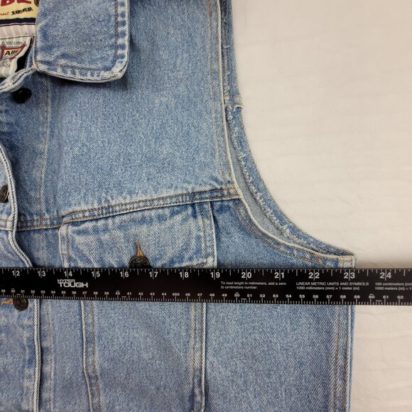 Vintage Denim Vest Womens L Blue Faded Button up w pockets by ABE Jeans - Picture 8 of 14